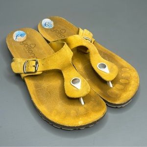 Yokono Yellow Leather Crossband Buckle Cork Footbed Comfort Sandals size 6.5